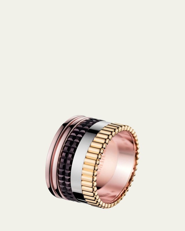 Quatre Large Ring in Tricolor Gold with Brown PVD